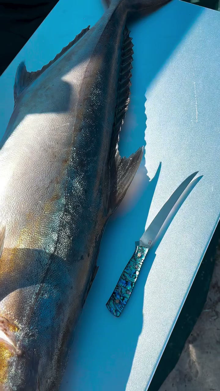 An Iron Gate filleting knife laid beside the catch